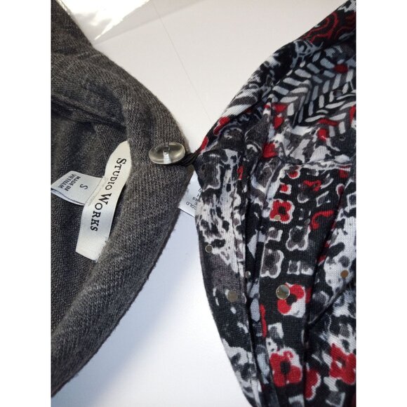 Studio Works Black Grey Cardigan Shirt Scarf Set Size Small - Picture 12 of 15
